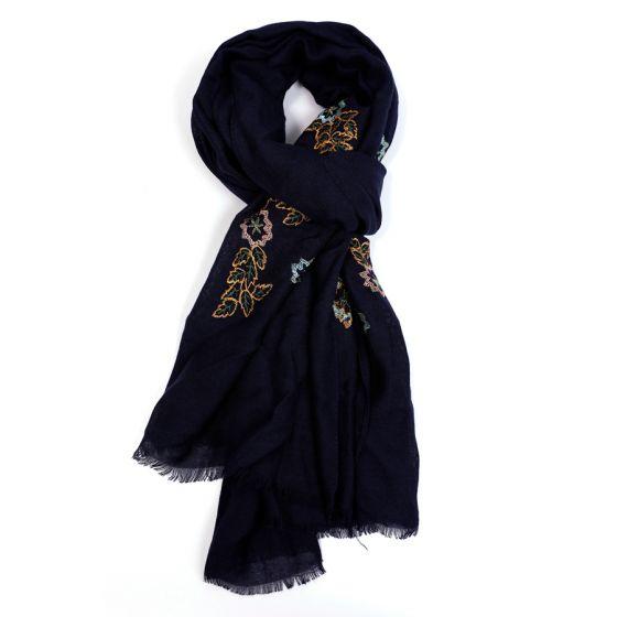 Midnight Garden Embroidered Scarf